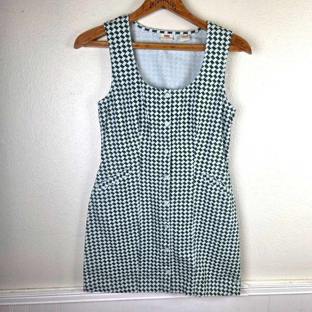 Women's Levi's Frankie's Stylish Blue and Green Houndstooth Dress Size Small